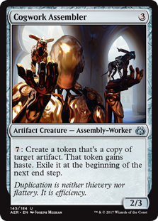 Cogwork Assembler
 {7}: Create a token that's a copy of target artifact. That token gains haste. Exile it at the beginning of the next end step.