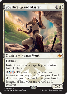 Soulfire Grand Master
 Lifelink
Instant and sorcery spells you control have lifelink.
{2}{U/R}{U/R}: The next time you cast an instant or sorcery spell from your hand this turn, put that card into your hand instead of into your graveyard as it resolves.