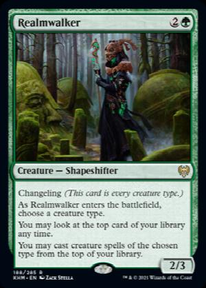 Realmwalker
 Changeling (This card is every creature type.)
As Realmwalker enters the battlefield, choose a creature type.
You may look at the top card of your library any time.
You may cast creature spells of the chosen type from the top of your library.