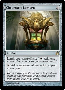 Chromatic Lantern
 Lands you control have "{T}: Add one mana of any color."
{T}: Add one mana of any color.
