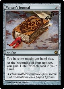 Venser's Journal
 You have no maximum hand size.
At the beginning of your upkeep, you gain 1 life for each card in your hand.