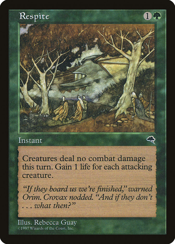 Respite
 Prevent all combat damage that would be dealt this turn. You gain 1 life for each attacking creature.